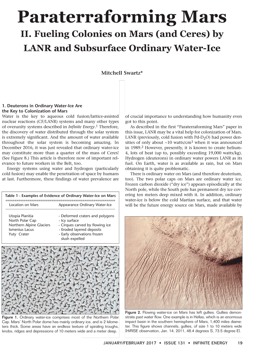 Paraterraforming Mars II. Fueling Colonies on Mars (and Ceres) by LANR and Subsurface Ordinary Water-Ice - Digital Download