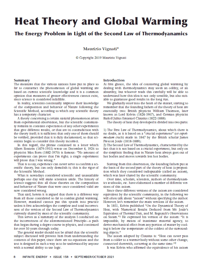 Heat Theory and Global Warming: The Energy Problem in Light of the Second Law of Thermodynamics